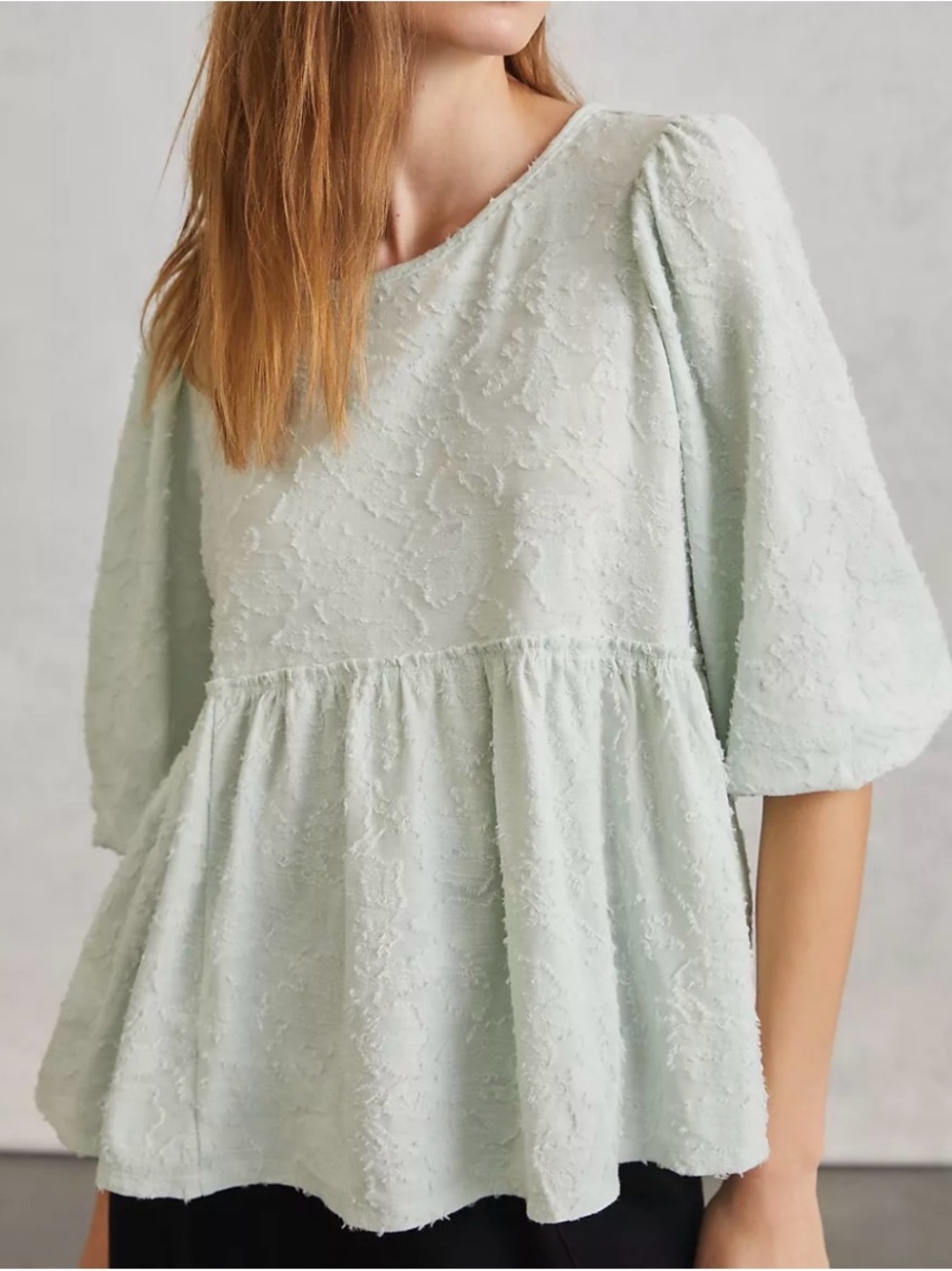 Anthropologie Soft Mint Textured Peplum Tunic